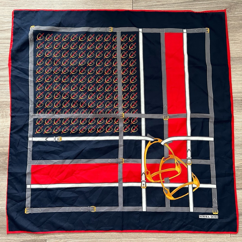 Norma Dori Women's Vintage Scarf Printed Square red, navy blue,gray,yellow,white